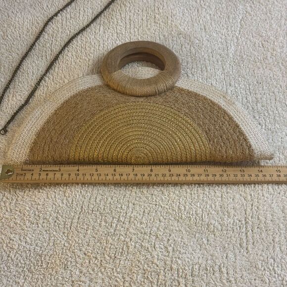 Antik Kraft Clutch Raffia Natural Multi Woven Wooden Handle Cabo resort Wear - Picture 6 of 15